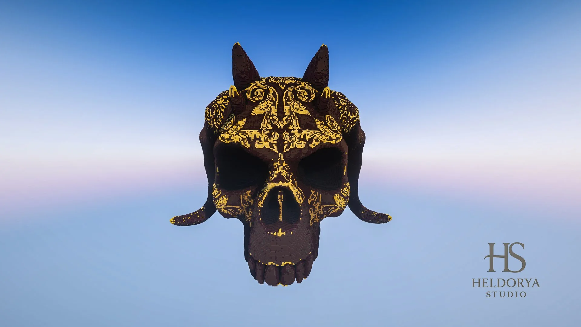 Ornamental Demon Skull | Gold Detail | Giant Realistic Statue | Gothic Monument | - Image 2
