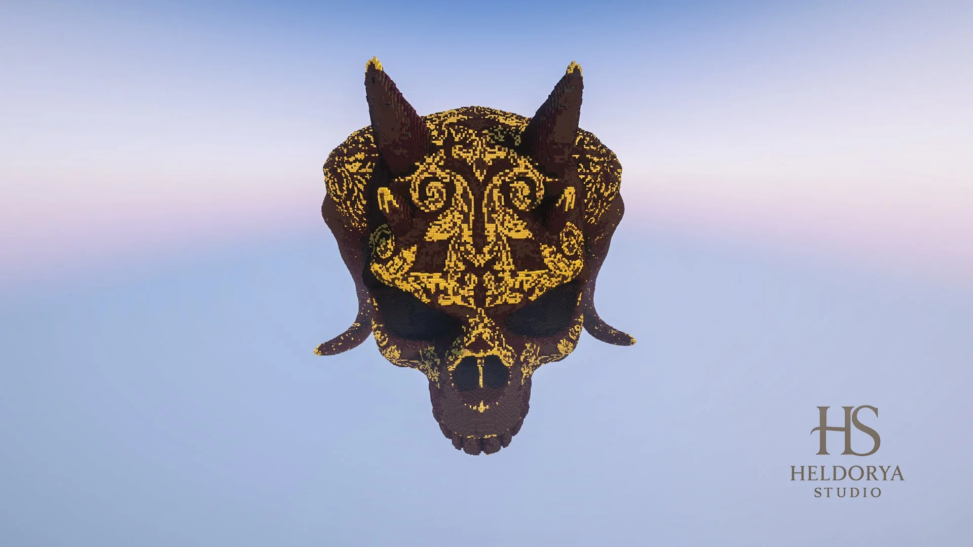 Ornamental Demon Skull | Gold Detail | Giant Realistic Statue | Gothic Monument | - Image 3