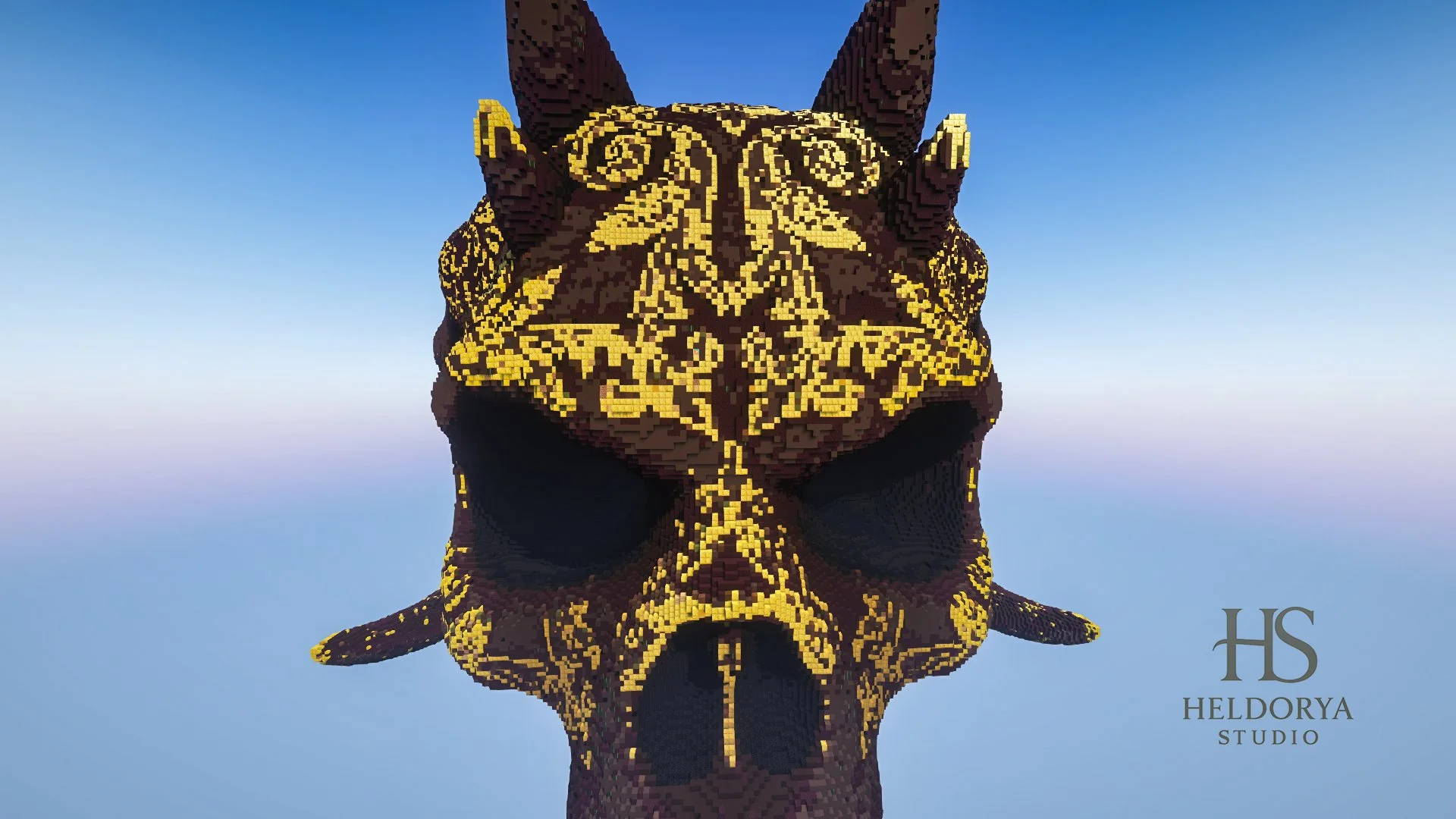 Ornamental Demon Skull | Gold Detail | Giant Realistic Statue | Gothic Monument | - Image 4