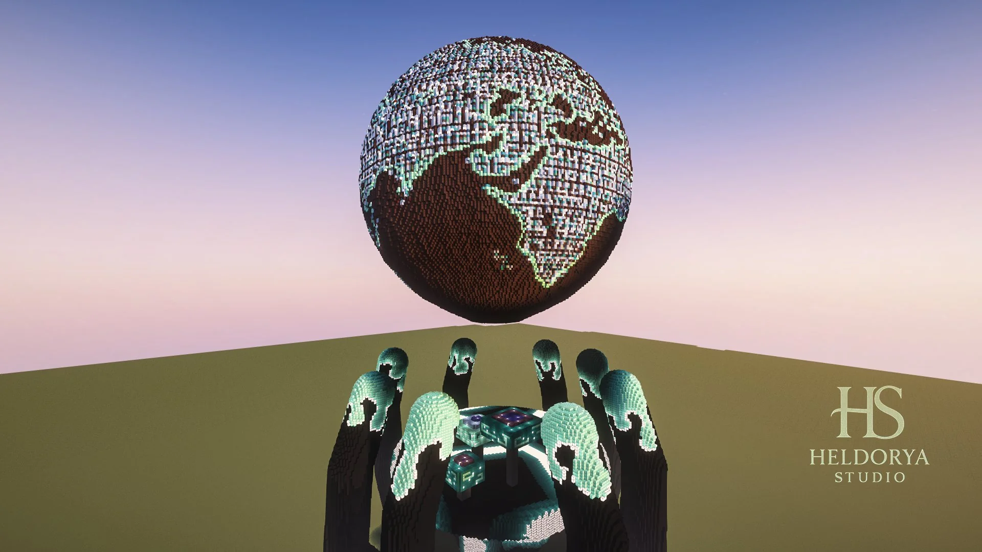 Tech-Themed Cyber Sci-Fi PvP Arena / Lobby with Floating Glowing Globe | Minecraft Map - Image 2